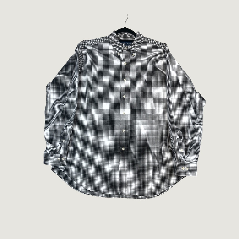 Ralph Lauren Button Down Shirt Mens XL Black White Gingham Classic Fit Cotton